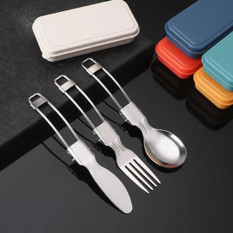 3PCS Mini Portable Outdoor Spoon Fork Tableware Camping Stainless Steel Cutlery Set for Hiking Outdoor Camping Cooking Supplies