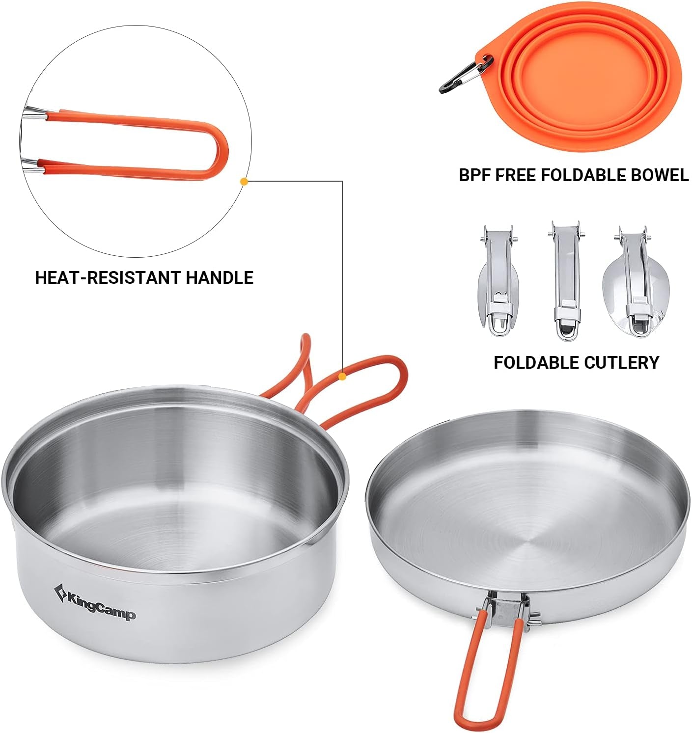 Stainless Steel Camping Cookware Set Open Fire Cookware Backpacking Cooking Mess Kit Lightweight Camping Pots and Pans with Plates and Bowls Kit Hiking Cooking Gear 17/25PCS for 2-3 Person