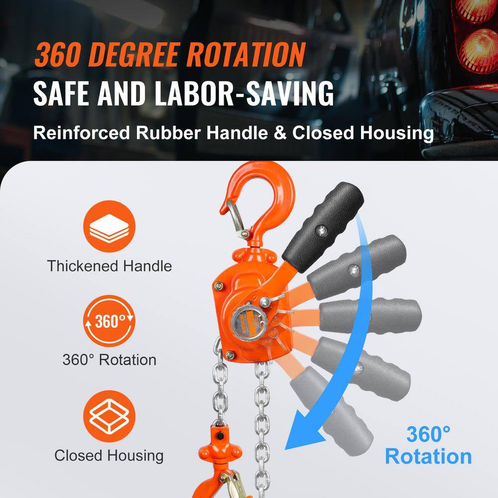 1/2 Ton Manual Lever Chain Hoist 5 Ft. Long Chain Hoist with 360° Rotation Hook and Double-Pawl Brake