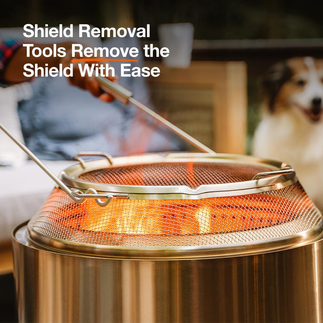 Bonfire Shield - Durable Stainless Steel Spark Protector Mesh Screen for Fire Pits, Keeps Pops and Hot Embers Contained for Safe Outdoor Fires, Includes Shield Removal Tools