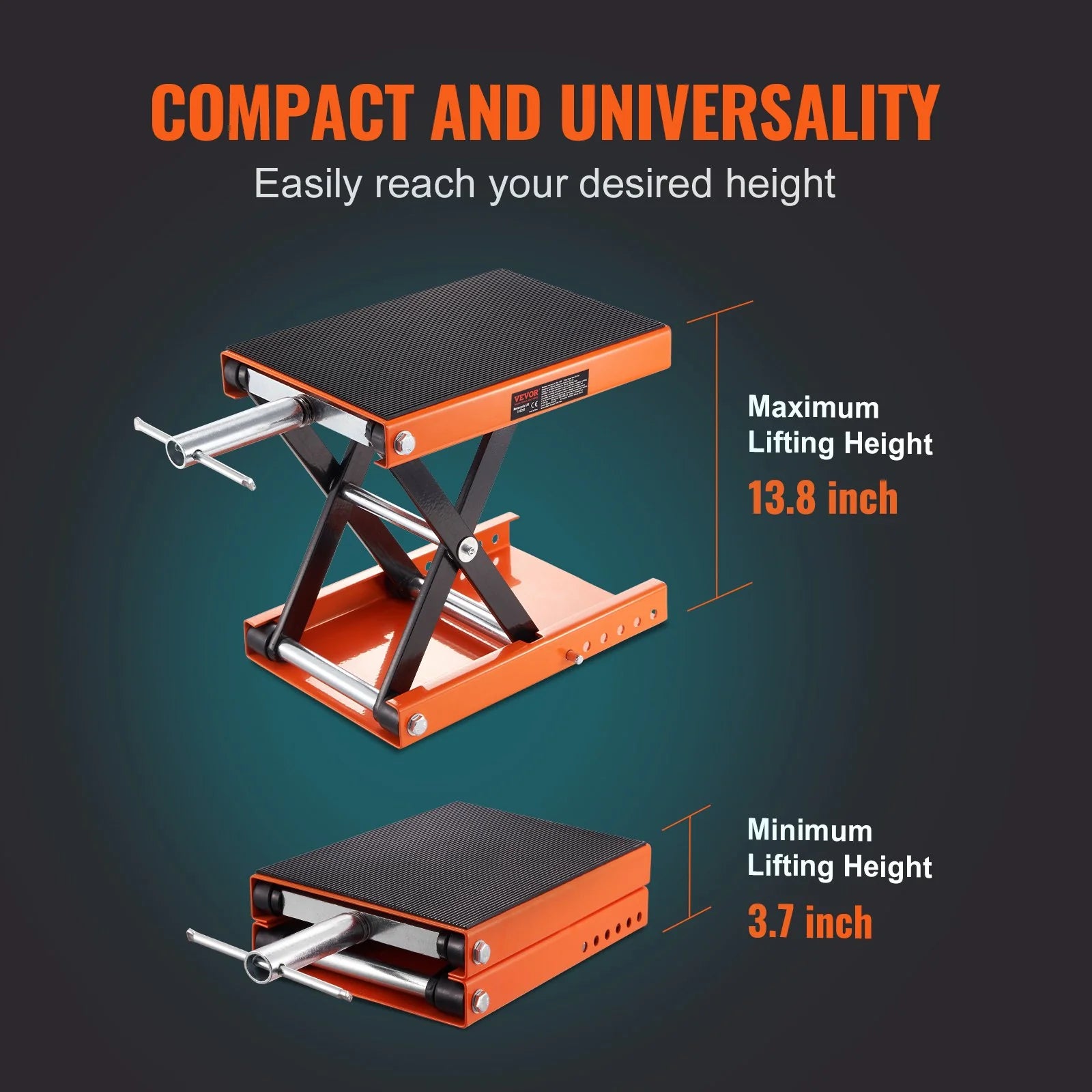 VEVOR Motorcycle Lift, 1100 LBS Motorcycle Scissor Lift Jack with Wide Deck & Safety Pin, 3.7-13.8 Center Hoist Crank Stand, Steel Scissor Jack for Street Bikes, Cruiser Bikes, Touring Motorcycles