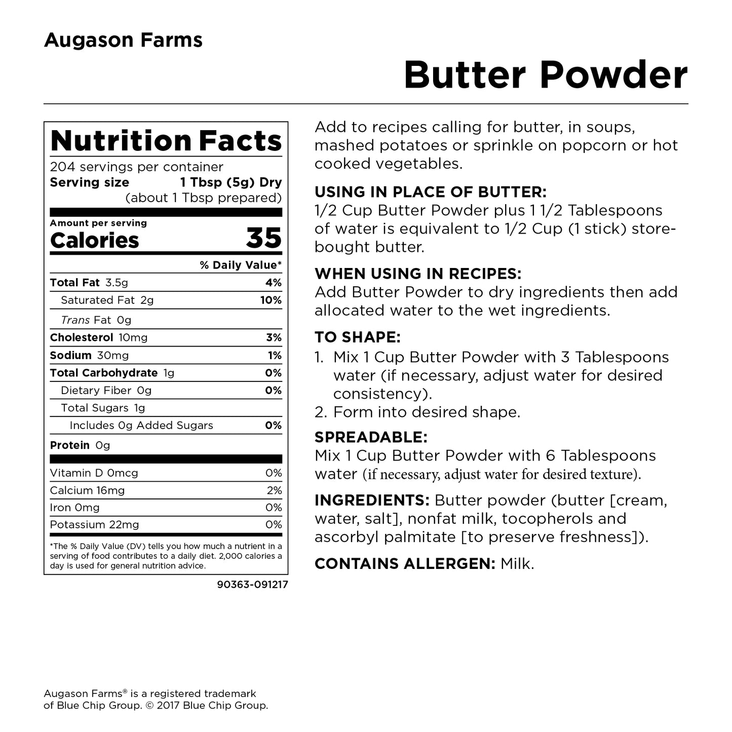 (6 Pack)  Butter Powder 2 Lbs 4 Oz No. 10 Can