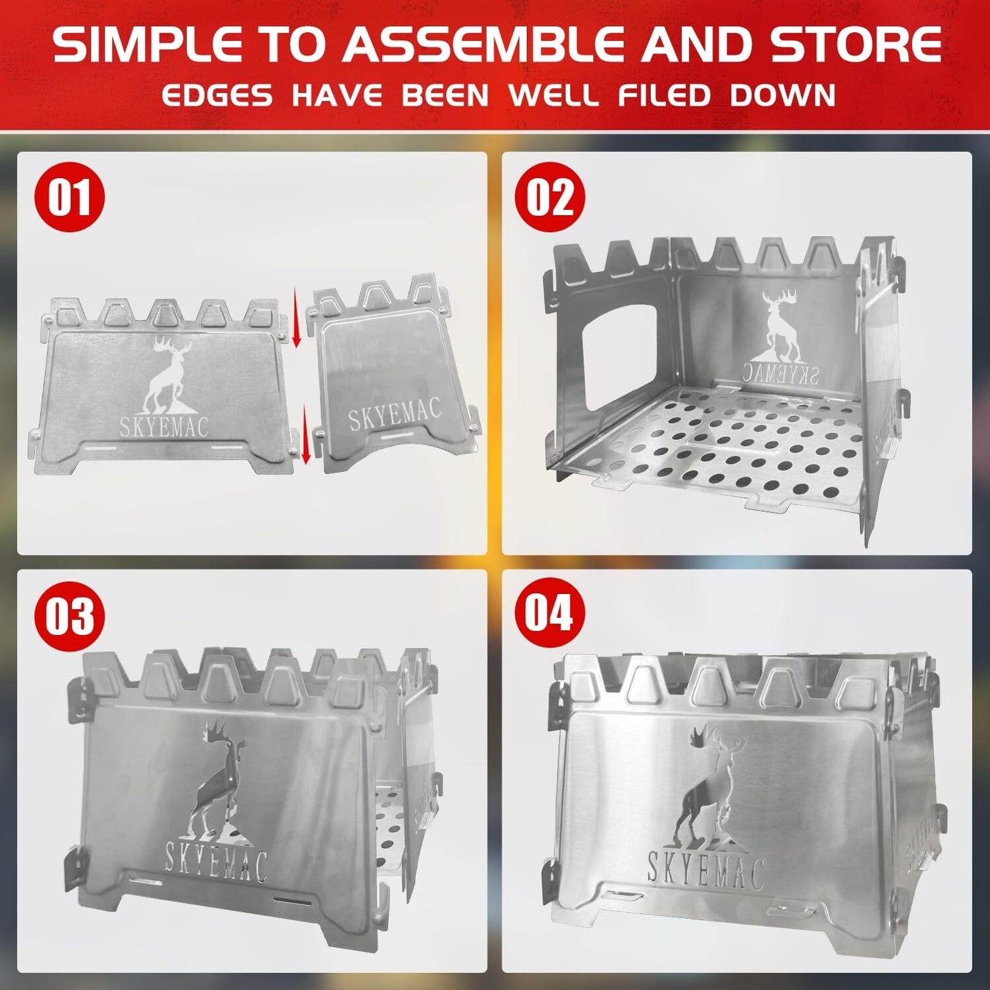 Camping Wood Burning Stove Portable - Folding Collapsible Backpacking Stainless