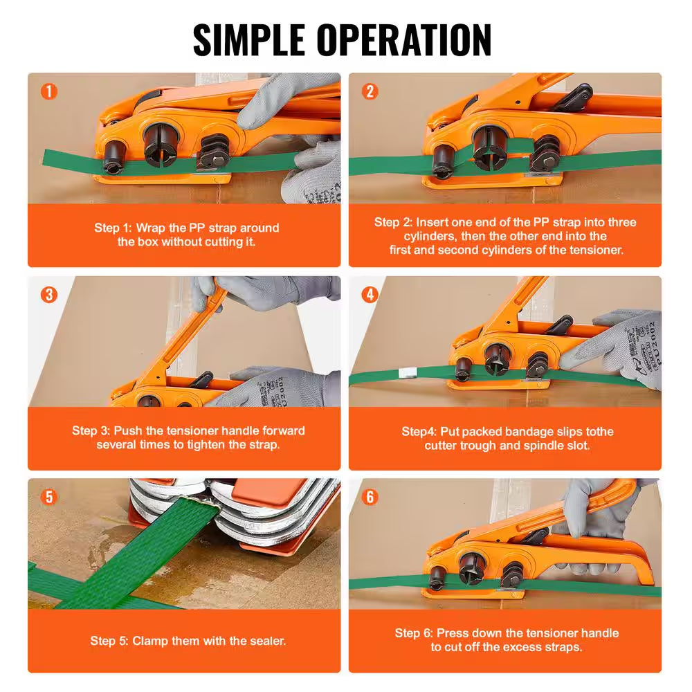 Packaging Strapping Banding Kit with Strapping Tensioner Tool, Banding Sealer Tool, 1000 Ft. PET Band, 300 Metal Seals