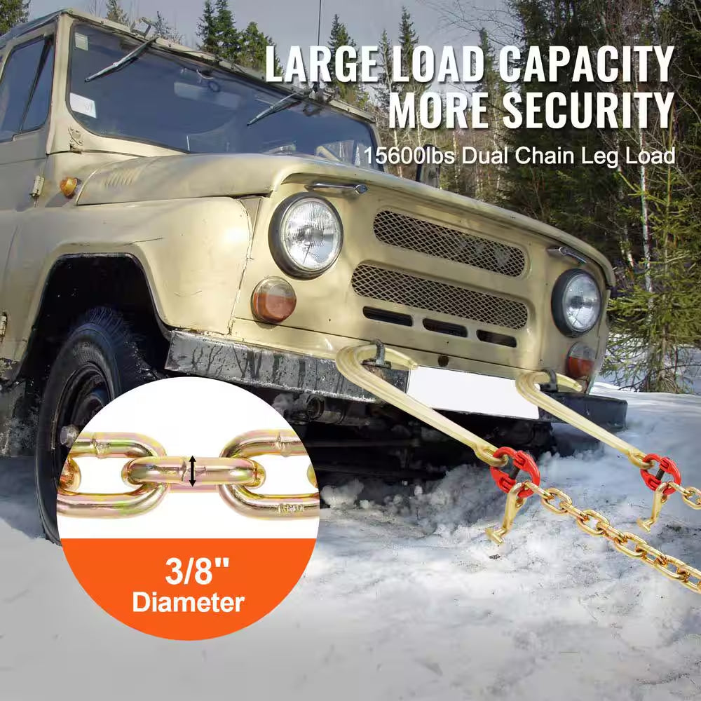 G80 V Bridle Chain, 3/8 In. Towing Chain Bridle J Hooks, T Hooks and Grab Hooks, Chain with 7800 Lbs.