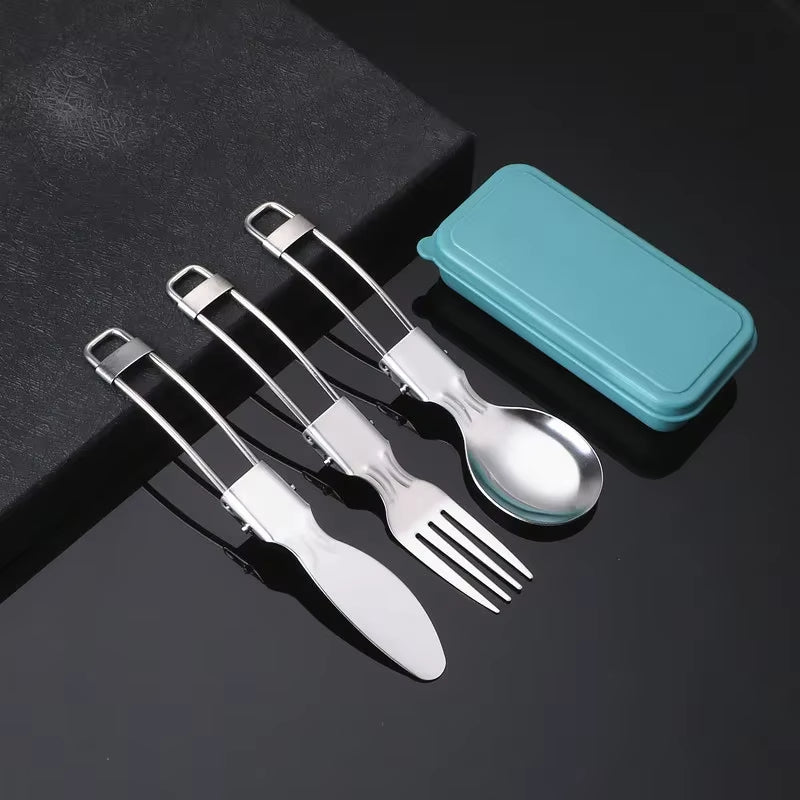 3PCS Mini Portable Outdoor Spoon Fork Tableware Camping Stainless Steel Cutlery Set for Hiking Outdoor Camping Cooking Supplies
