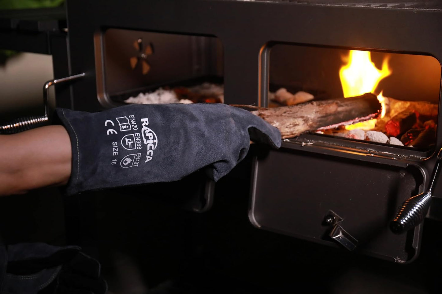 Fireplace Gloves Fire Heat Resistant: Grey 16IN 662℉- Fireproof Leather for Fireplace Fire Pit Wood Stove Campfire Furnace BBQ Grill Oven Stick Mig Welding Welder Gear - Birthday Gift for Men