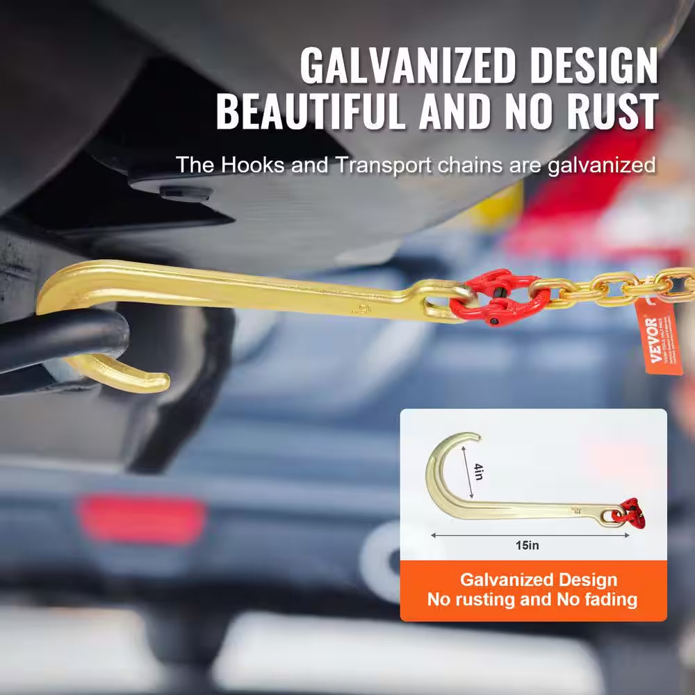 5/16 In. X 6 Ft. G80 Tow Chain 1 5 In. J Hook Long Shank RTJ and Grab Hooks Wrecker Tie