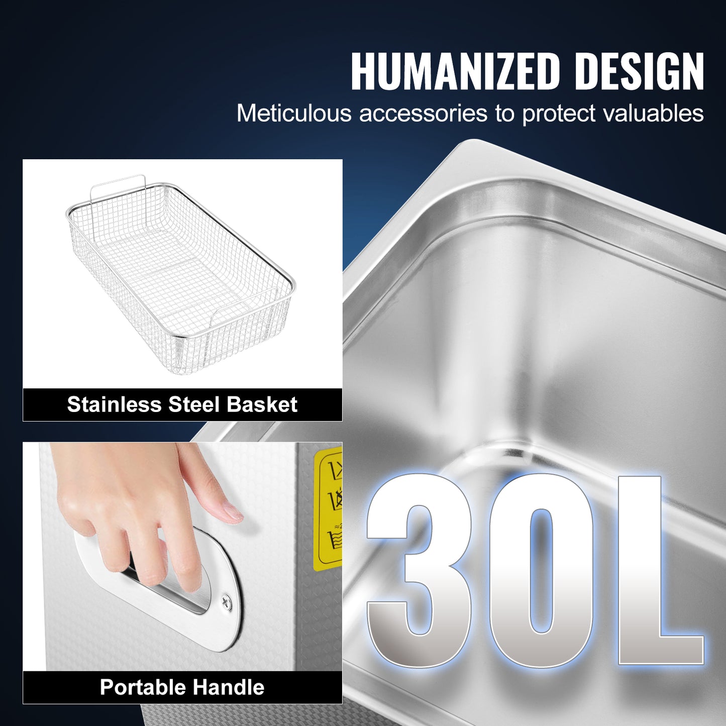 VEVOR Ultrasonic Cleaner 30L Ultrasonic Cleaner for Cleaning Eyeglasses Dentures Commercial Industrial Ultrasonic Cleaner with Digital Heater Timer and Cleaner Basket 30 Liter