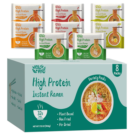 Protein (32G) Ramen Variety Pack - Chicken, Spicy “Beef, Kimchi, Curry”, 8 Packs Instant High Protein Ramen Noodles Soup, Plant-Based, Non-Fried, Vegan, Low Fat, Egg & Dairy Free Healthy Meal