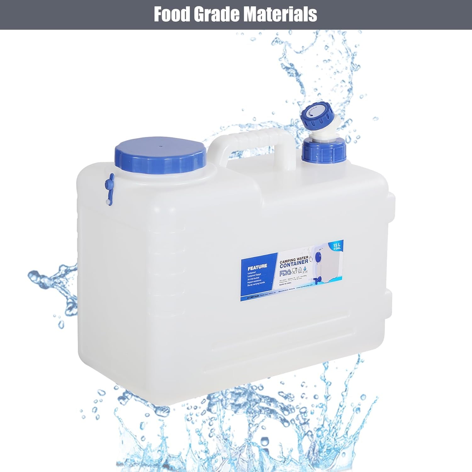 4 Gallon/15L Portable Water Container with Spigot, Water Storage Carrier for Camping Outdoor Hiking, BPA Free