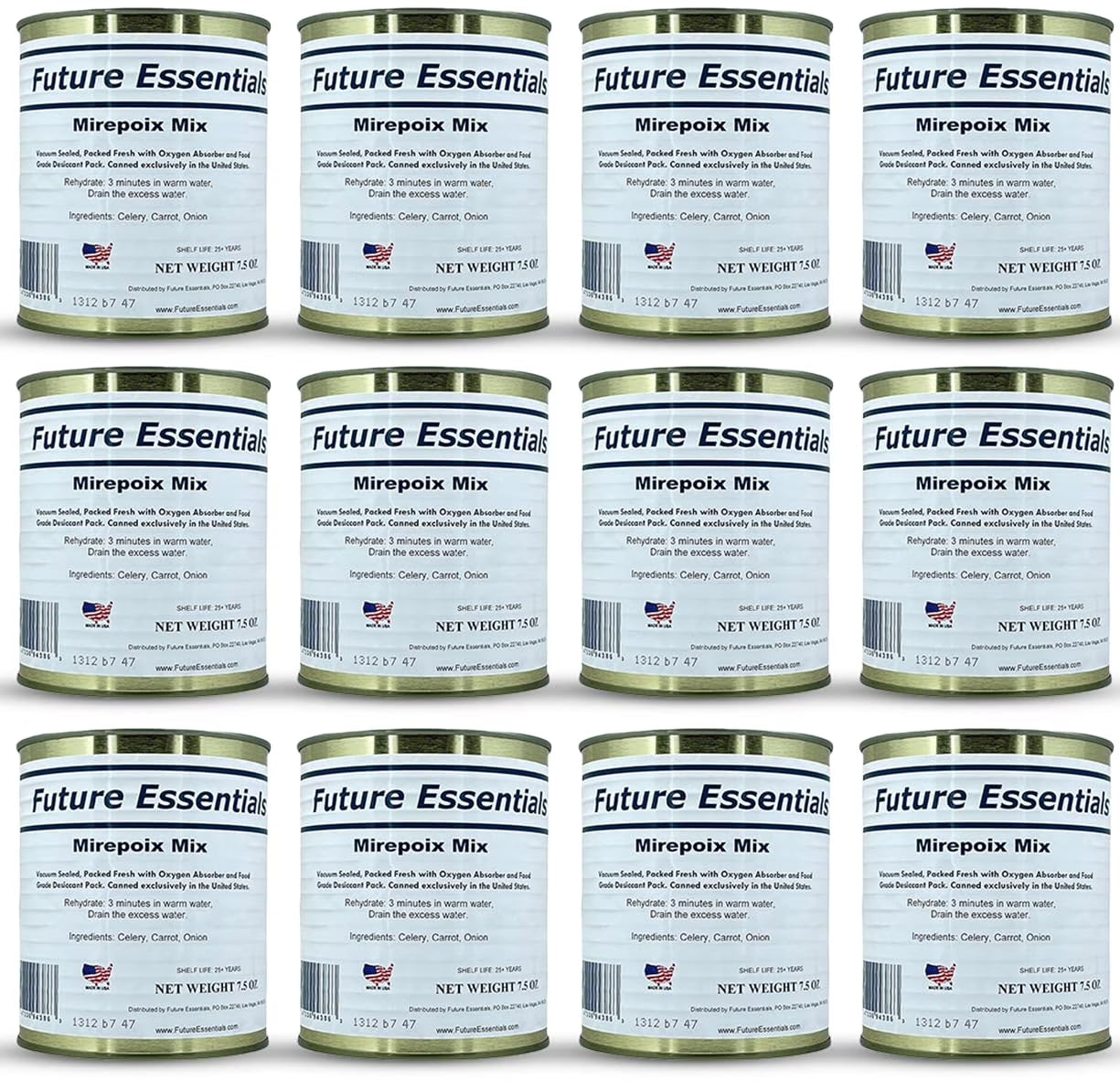 (12 Cans Pack)  Dehydrated Mirepoix Mix (Soffritto) with Dried Carrots, Celery & Onions | Stable Emergency Food | Hiking, Backpacking & Camping | Easy Prep Survival Food | #2.5 Can