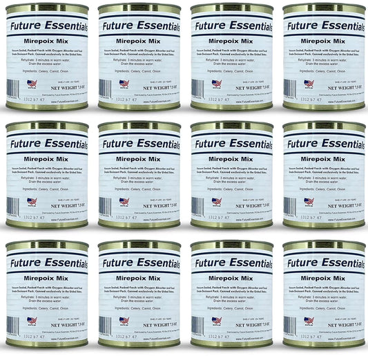(12 Cans Pack)  Dehydrated Mirepoix Mix (Soffritto) with Dried Carrots, Celery & Onions | Stable Emergency Food | Hiking, Backpacking & Camping | Easy Prep Survival Food | #2.5 Can