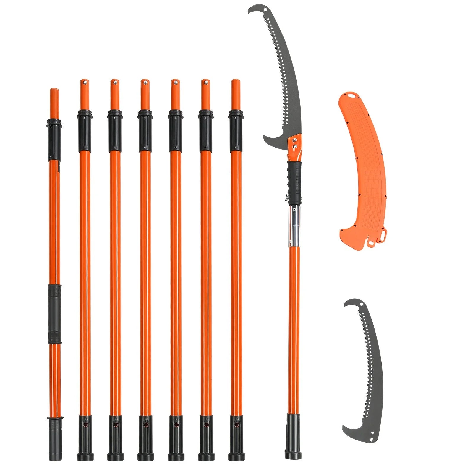 VEVOR Manual Pole Saw, 7.3-27 Ft Extendable Tree Pruner, Sharp Steel Blade High Branches Trimming, Manual Branch Trimmer with Lightweight 8 Fiberglass Handles, for Pruning Palms and Shrubs