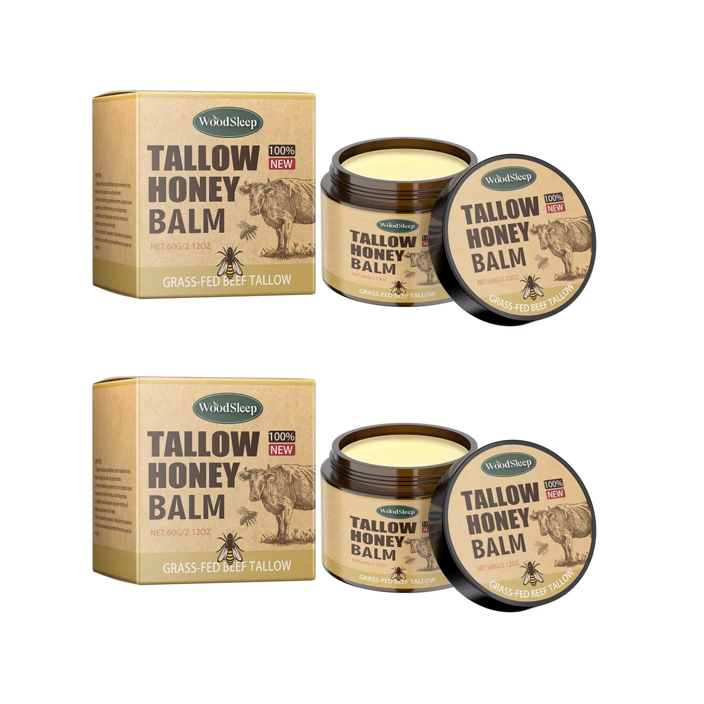 Beef Tallow Honey Balm Moisturizing Hydrating Face Cream Body Lotion Fades Fine Lines Tighten Soothen Brightening Facial Skin