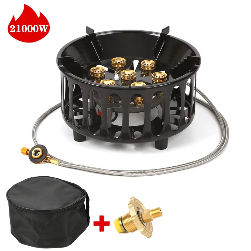 Outdoor Hiking Gas Stove 21000W 7-Core Strong Fire Power Camping Picnic BBQ Burner Portable Windproof Electronic Ignition Stoves