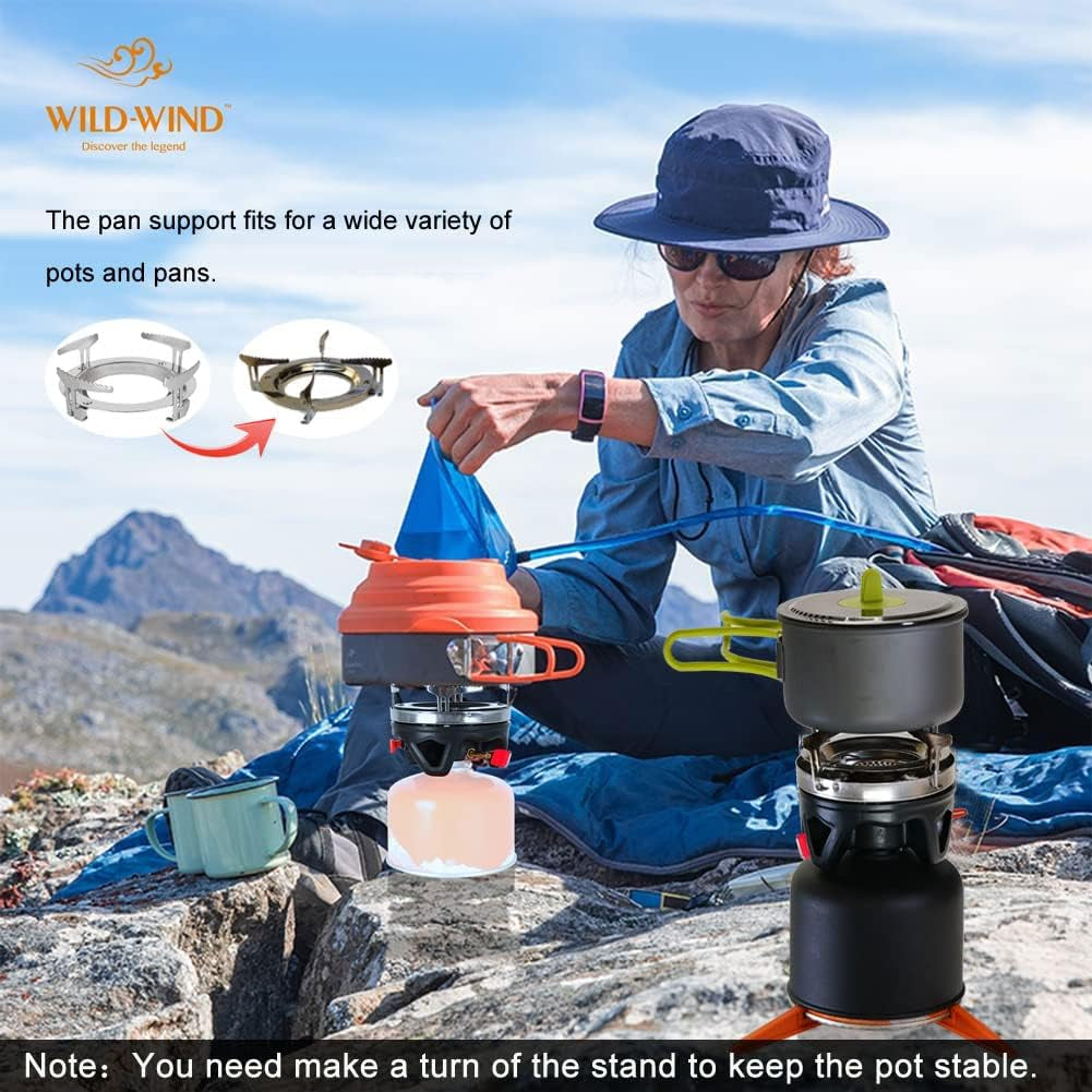 X2 Camping and Backpacking Stove Cooking System, Outdoor Portable Camp Gas Stoves Burner with 0.75L Pot & 0.25L Pan, Piezo Ignition, for Hiking, Fishing, Hunting, Orange