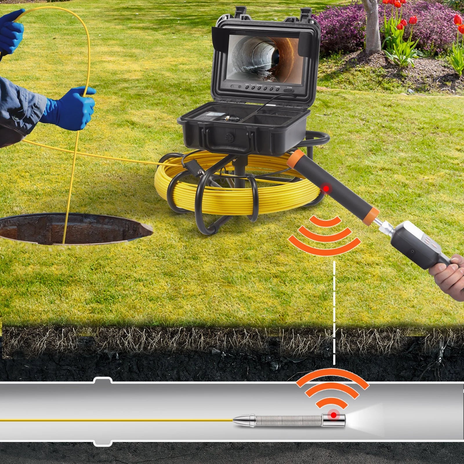 VEVOR Sewer Camera with 512Hz Locator, 165 Ft/50 M, 9 Pipeline Inspection Camera with DVR Function, IP68 Camera with 12 Adjustable Leds, a 16 GB SD Card for Sewer Line, Home, Duct Drain Pipe Plumbing