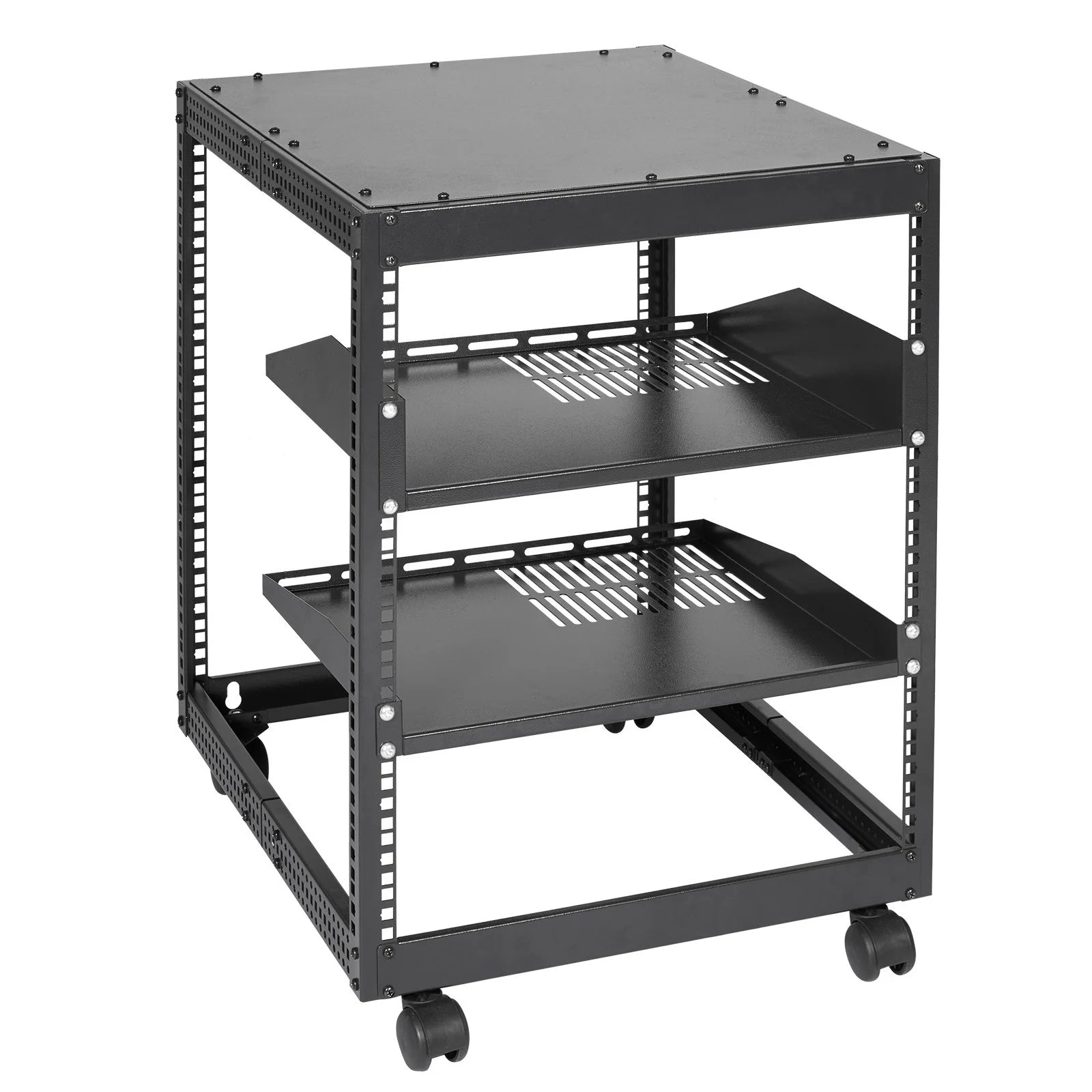 VEVOR 12U Open Frame Server Rack, 15''-40'' Adjustable Depth, Free Standing or Wall Mount Network Server Rack, 4 Post AV Rack with Casters, Holds All Your Networking IT Equipment AV Gear Router Modem