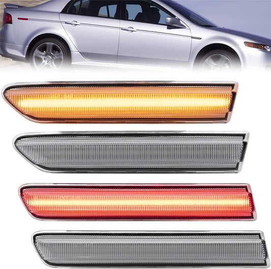 Amber/Red LED Side Marker Lights for Acura TL 2004 2005 2006 2007 2008 Clear Lens Front/Rear Left Right LED Sidemarker Lamps Replacements