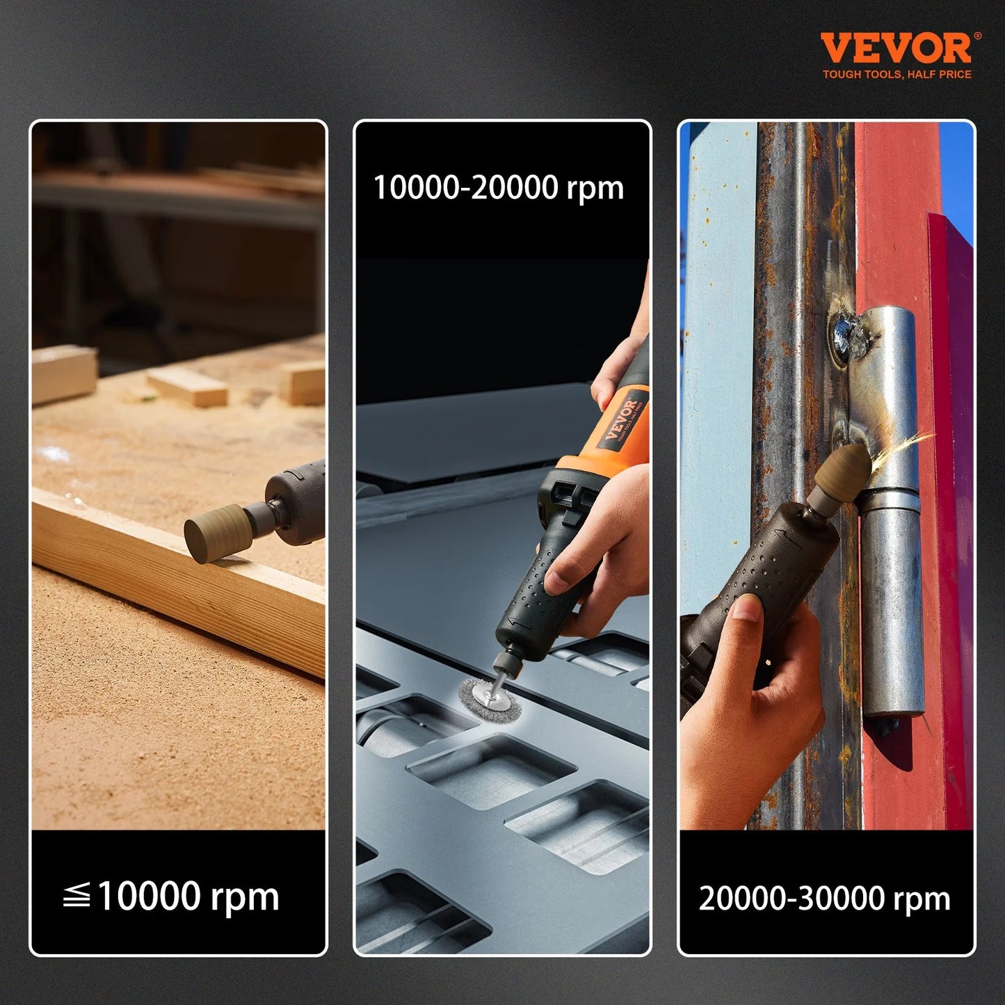 VEVOR Die Grinder, 1/4 Collet Variable Speed (10000-28000RPM), Heavy Duty Electric, Ergonomic Grip for Rust Removal, Grinding, Cutting, Polishing, Welding Repair, Deburring, with 1/4 & 1/8 Collets