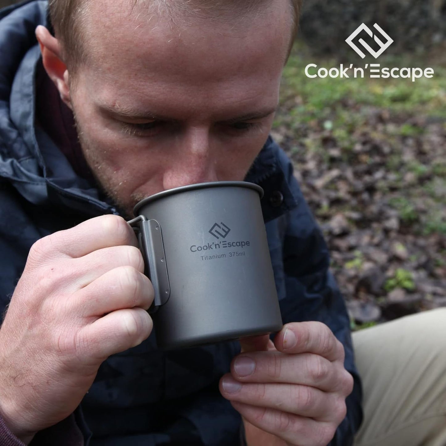 375Ml Camping Mug, Small Titanium Cup with Lightweight Backpacking Coffee Mug Foldable Handle for Outdoor Hiking Picnic Open Fire Cooking