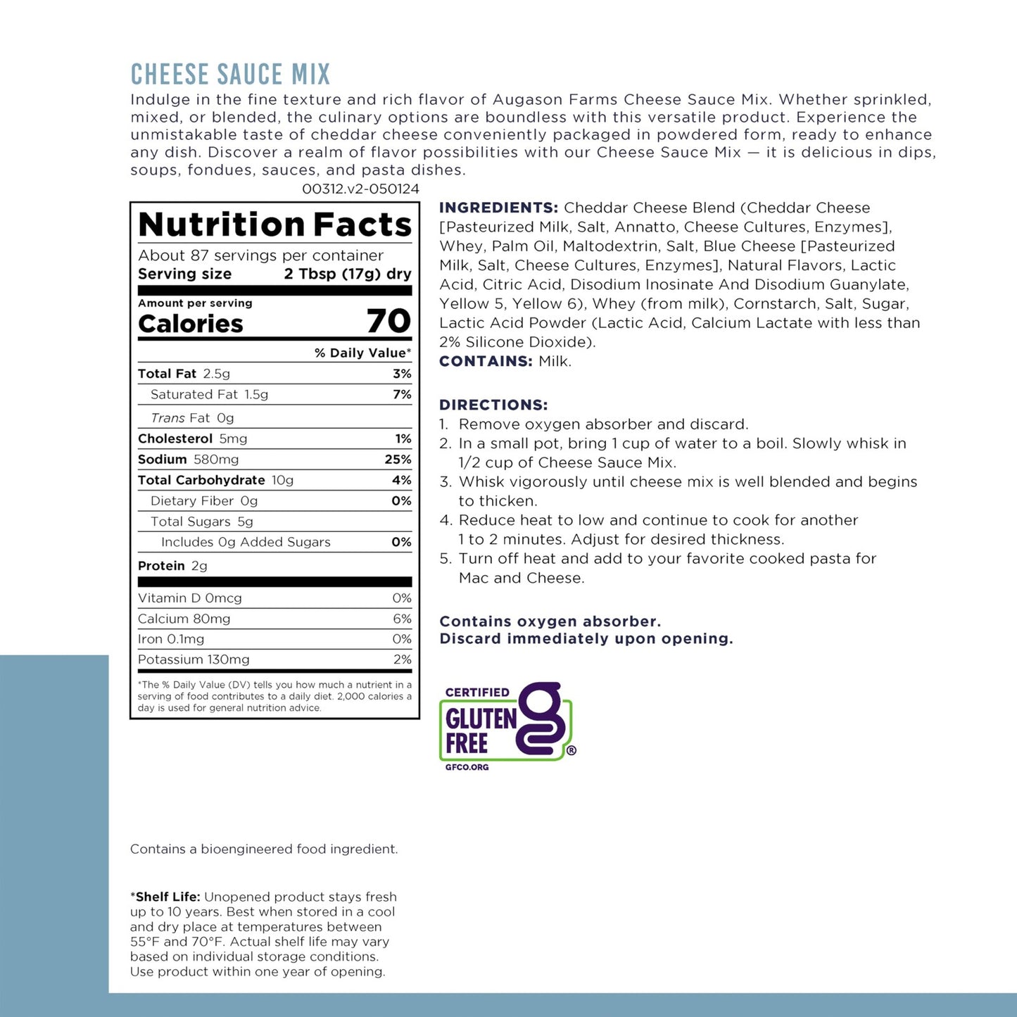 Augason Farms Cheese Blend Powder Certified Gluten Free Long Term Food Storage