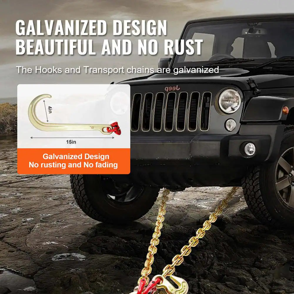 5/16 In. X 2 Ft. G80 Tow Chain J Hook V-Chain Bridle Grab Hook Wrecker 10800 Lbs.