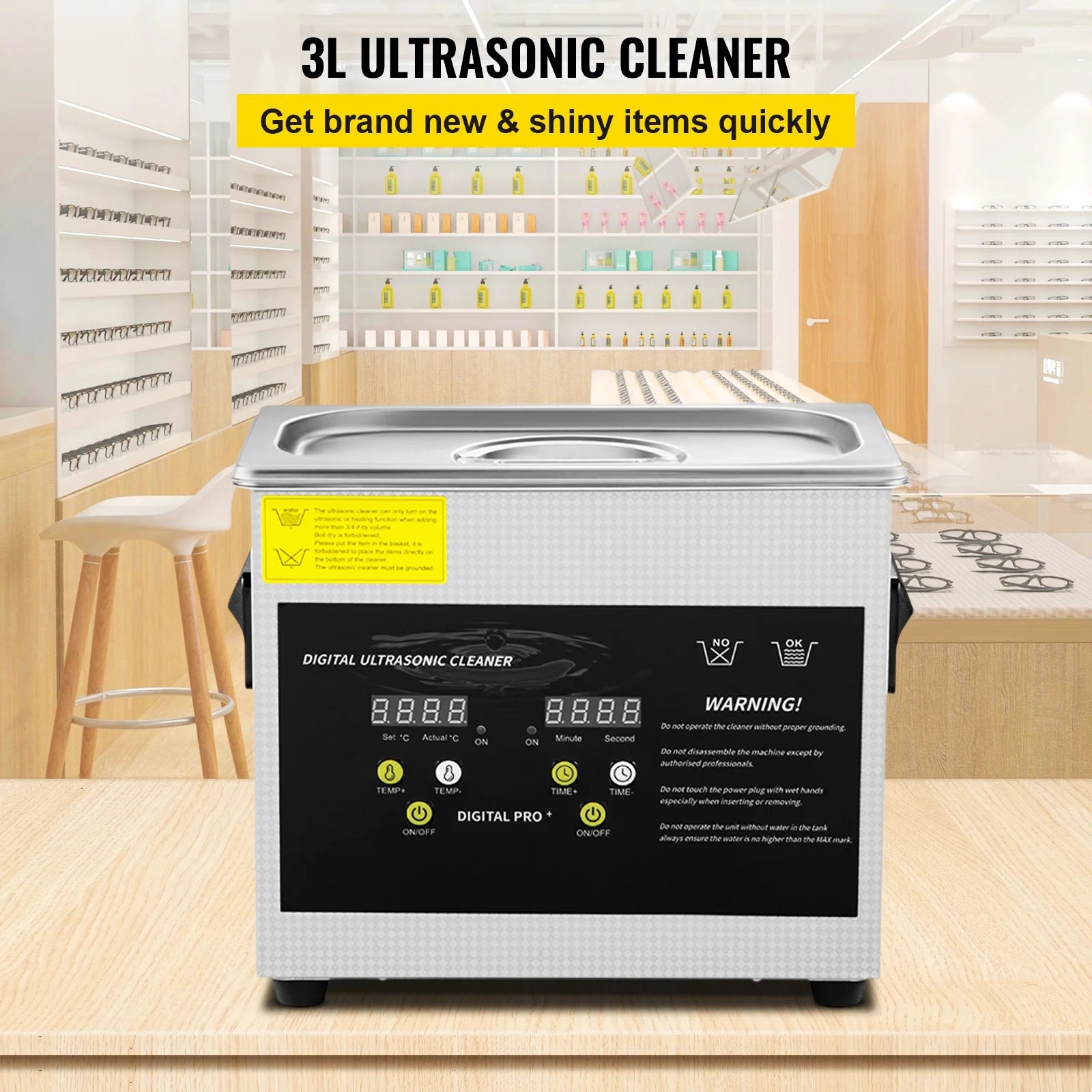3L Digital Ultrasonic Cleaning Machine Heater Timer 200W 40Khz Powerful Jewelry Eyeglasses Cleaning Machine