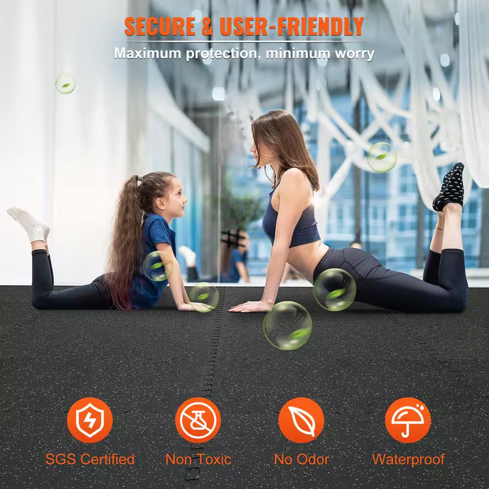 Interlocking Floor Mat 24 In. W X 24 In. L X 0.5 In. T EVA Foam Rubber Gym Flooring Mat (48 Sq.Ft. Black and Gray) 12Pcs