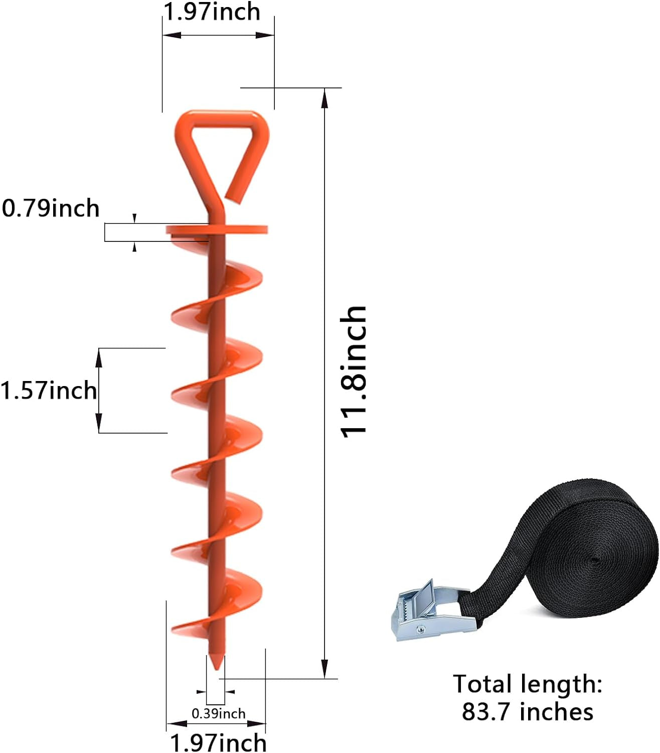 USA Trampoline Stakes Heavy Duty Trampoline Parts Steel Stakes Anchor Kit for Trampolines Canopy Anchor Dog Tie Out Stakes -Set of 4 Bonus 4 Strong Belt(Orange)