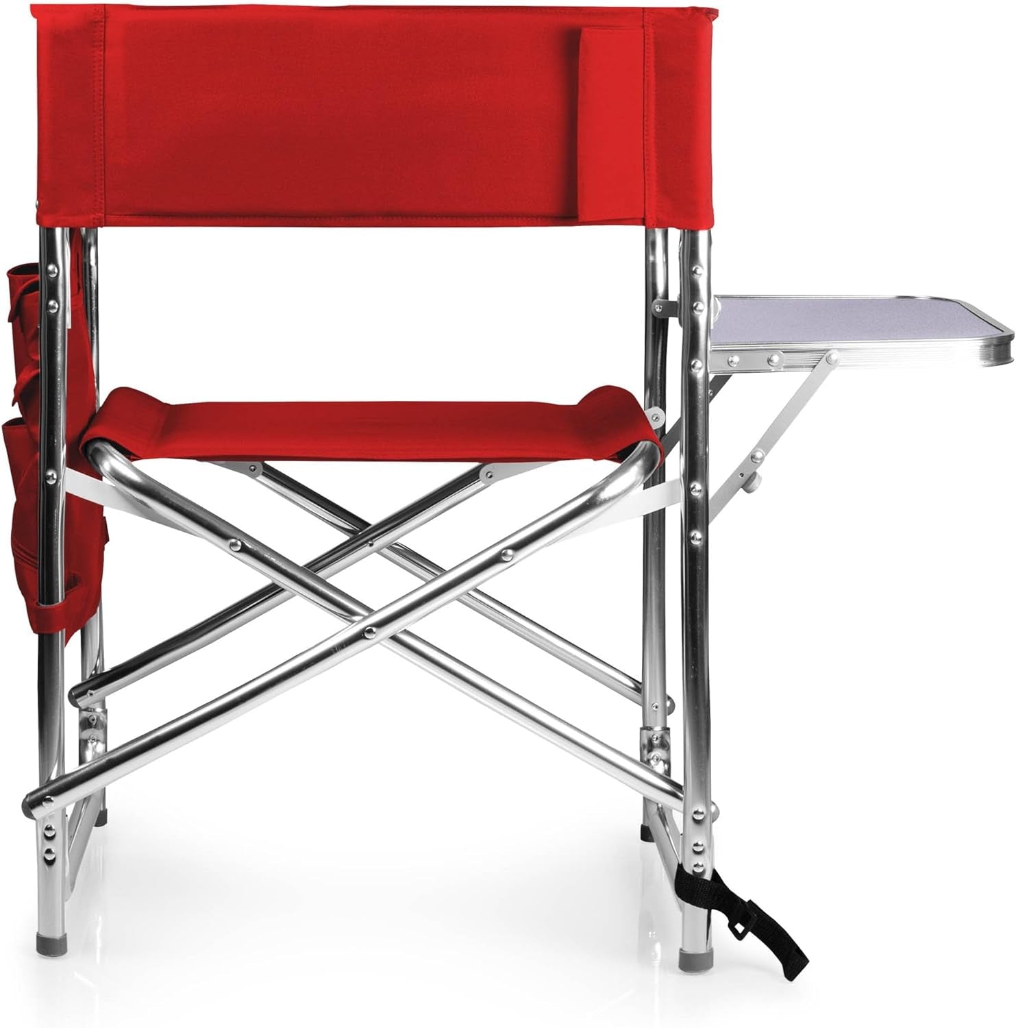 Sports Chair with Side Table, Outdoor Foldable Padded Adult Camping Chairs with Cup and Accessory Panel for Lawn, Beach, & Sports Use for Adults, up to 300-Lbs Capacity, (Red)