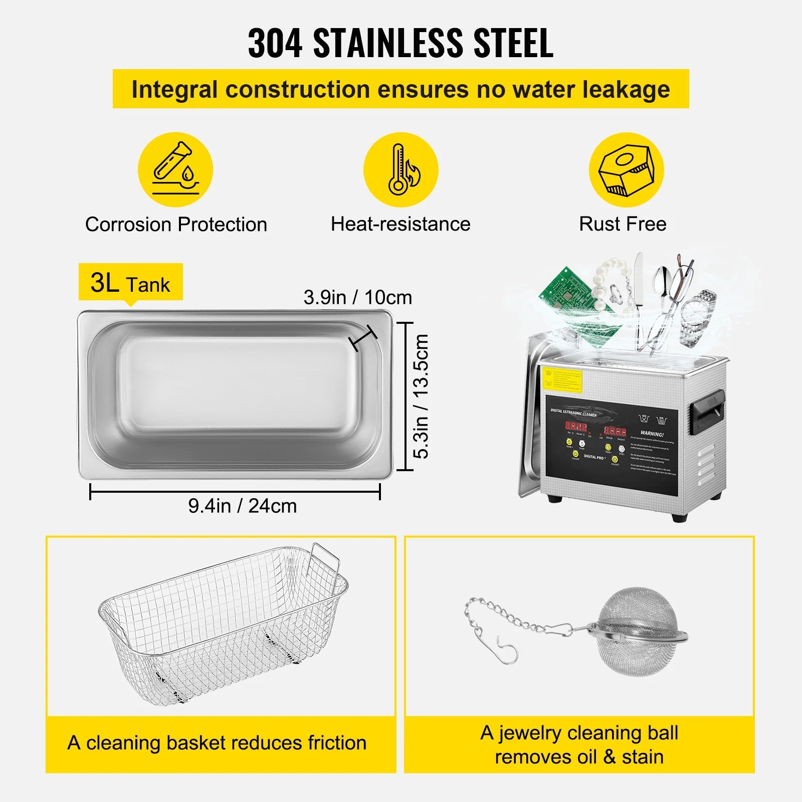 3L Digital Ultrasonic Cleaning Machine Heater Timer 200W 40Khz Powerful Jewelry Eyeglasses Cleaning Machine