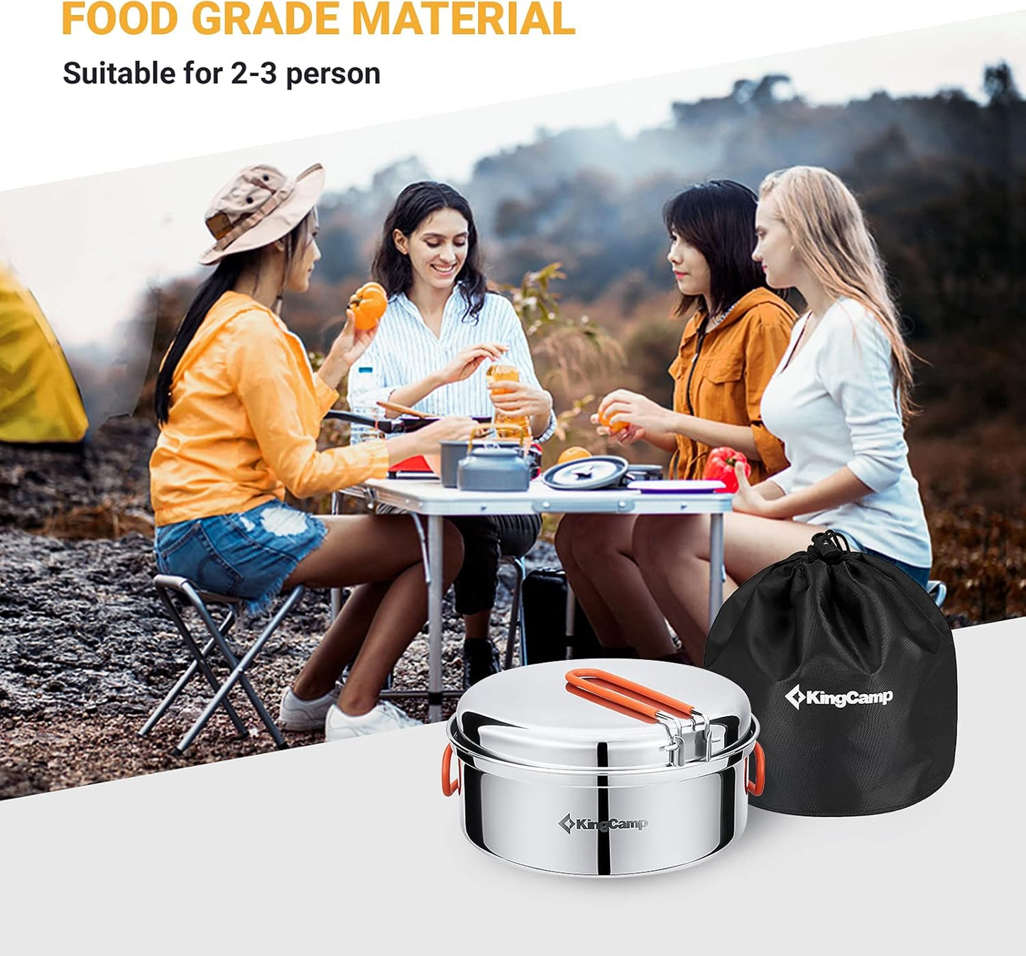 Stainless Steel Camping Cookware Set Open Fire Cookware Backpacking Cooking Mess Kit Lightweight Camping Pots and Pans with Plates and Bowls Kit Hiking Cooking Gear 17/25PCS for 2-3 Person