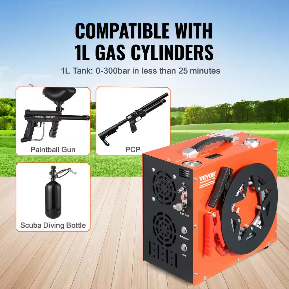0.26 Gal. Portable Gas PCP Air Compressor 4500 PSI/30 Mpa Auto-Stop with Built-In Water Fan Cooling for Air Rifle Airgun