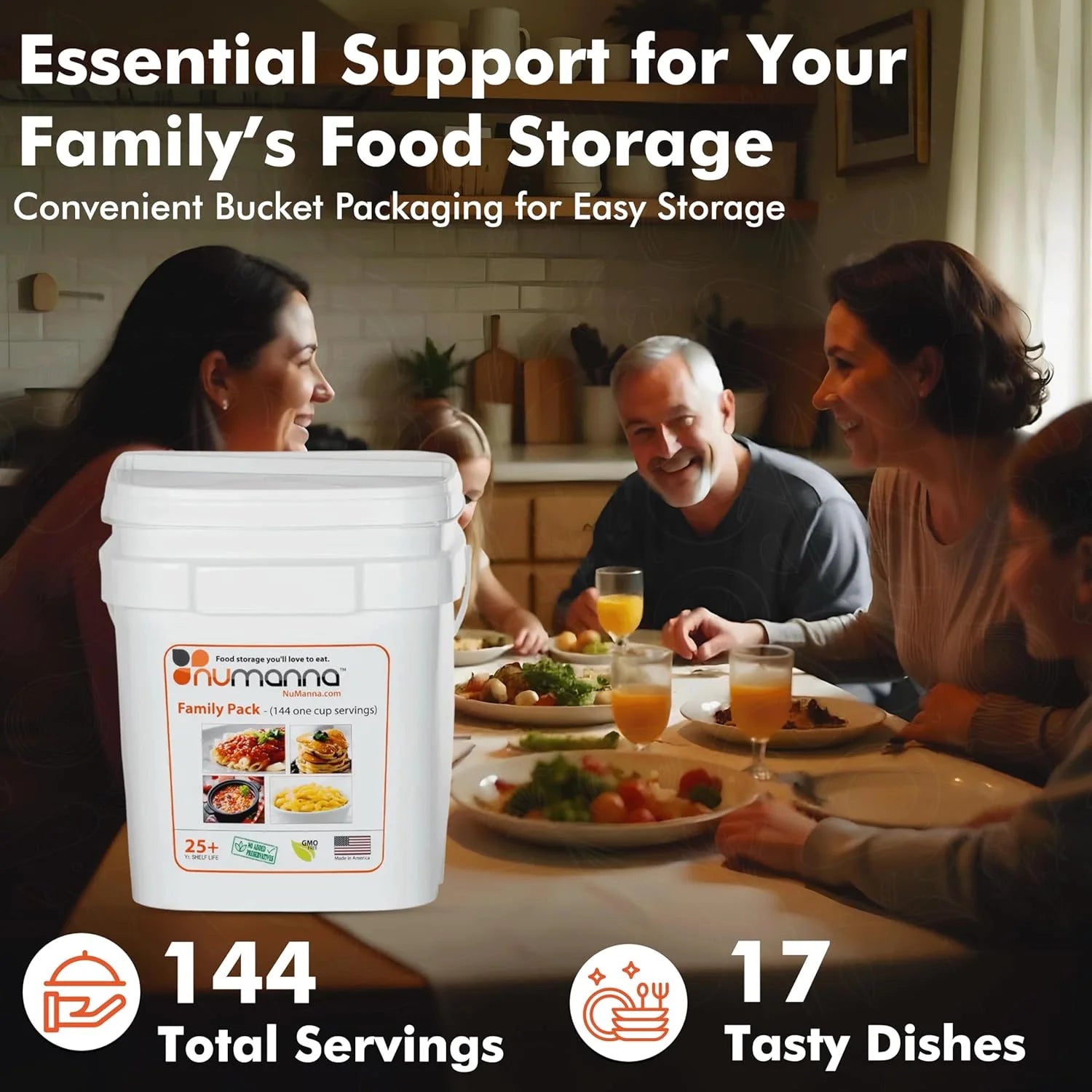 INT-NMFP 144 Meals, Emergency Survival Food Storage Kit, Separate Rations, in a Bucket, 25 plus Year Shelf Life, Gmo-Free