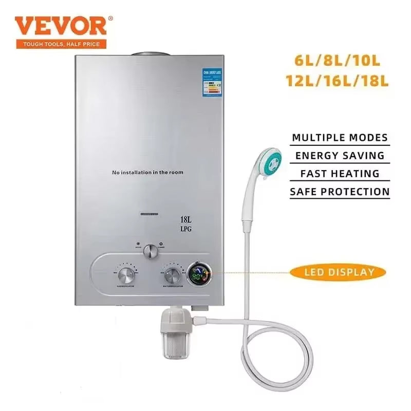 6L-18L Propane Gas Tankless Water Heater, Bathroom Heating Instant,Outdoors Water Heater Boiler Car Camping