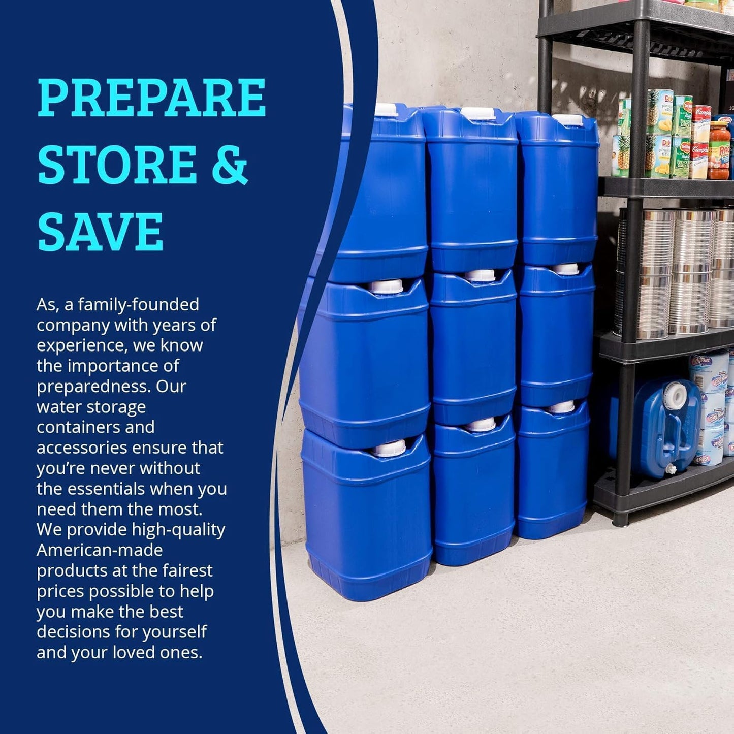 5-Gallon Stackable Water Storage Containers, Emergency Water Storage for Camping and Disaster Preparedness, 20 Gallons