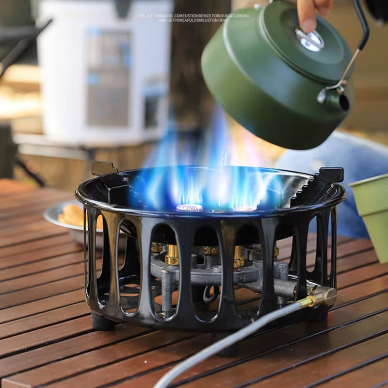 Outdoor Hiking Gas Stove 21000W 7-Core Strong Fire Power Camping Picnic BBQ Burner Portable Windproof Electronic Ignition Stoves