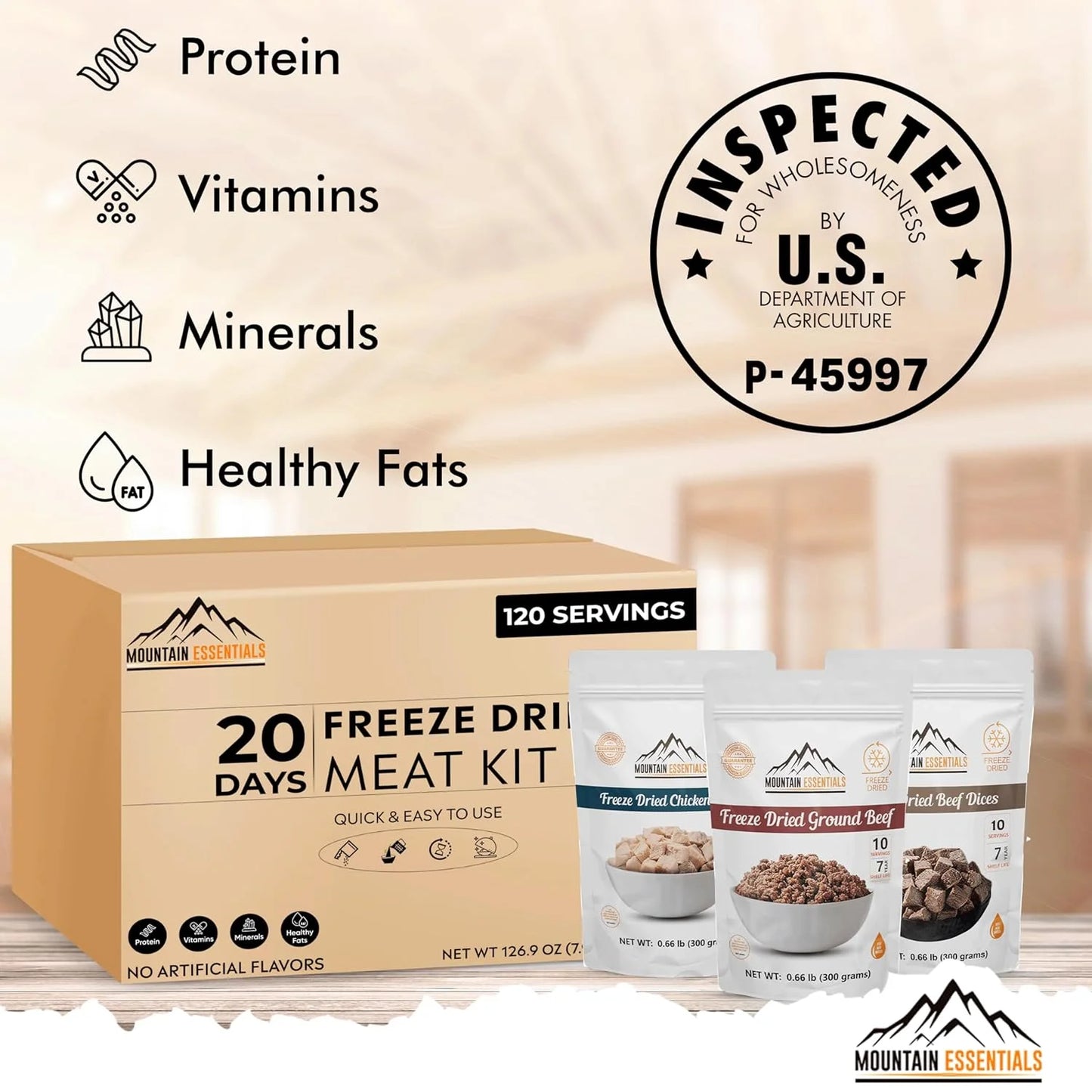 120 Servings Freeze Dried Premium Variety Meat Kit | High Protein Intake Contains 2988 Protein Packed Emergency Long Shelf Stable Easy Prep Food for Survival, Camping & Backpacking