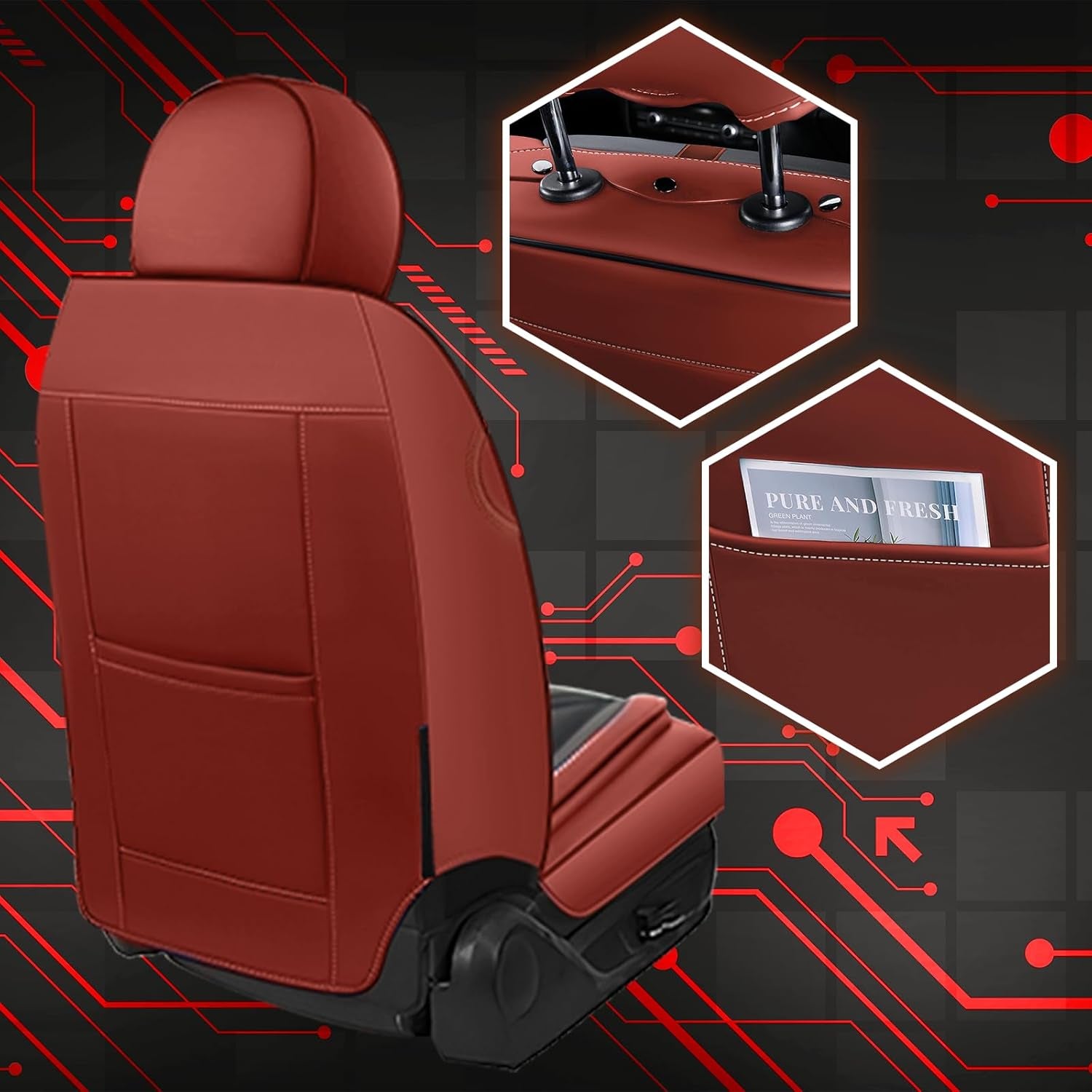 Front Seat Covers for Acura MDX 2001-2025, Premium Car Seat Protectors,Waterproof Non-Slip Seat Cushion,Luxury Automotive Interior Accessories Covers(2 Front Set, Black-Red)