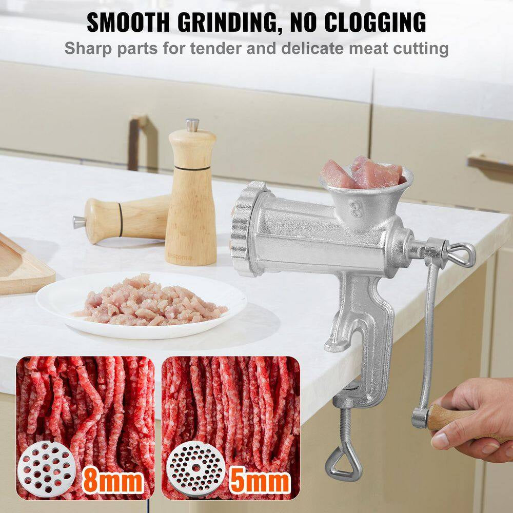 Manual Meat Grinder, Heavy-Duty Cast-Iron Hand Meat Grinder with Steel Table Clamp, Meat Mincer Sausage Maker