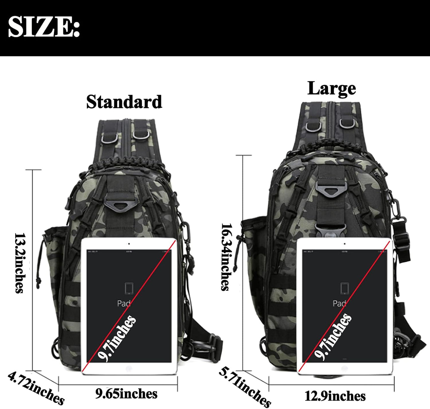 Fishing Tackle Backpack Storage Bag - Fishing Gear Bags Water-Resistant Outdoor Shoulder Backpacks with Fishing Rod Belt (Large(16.34 * 12.9 * 5.71 Inch)-Black Camo)