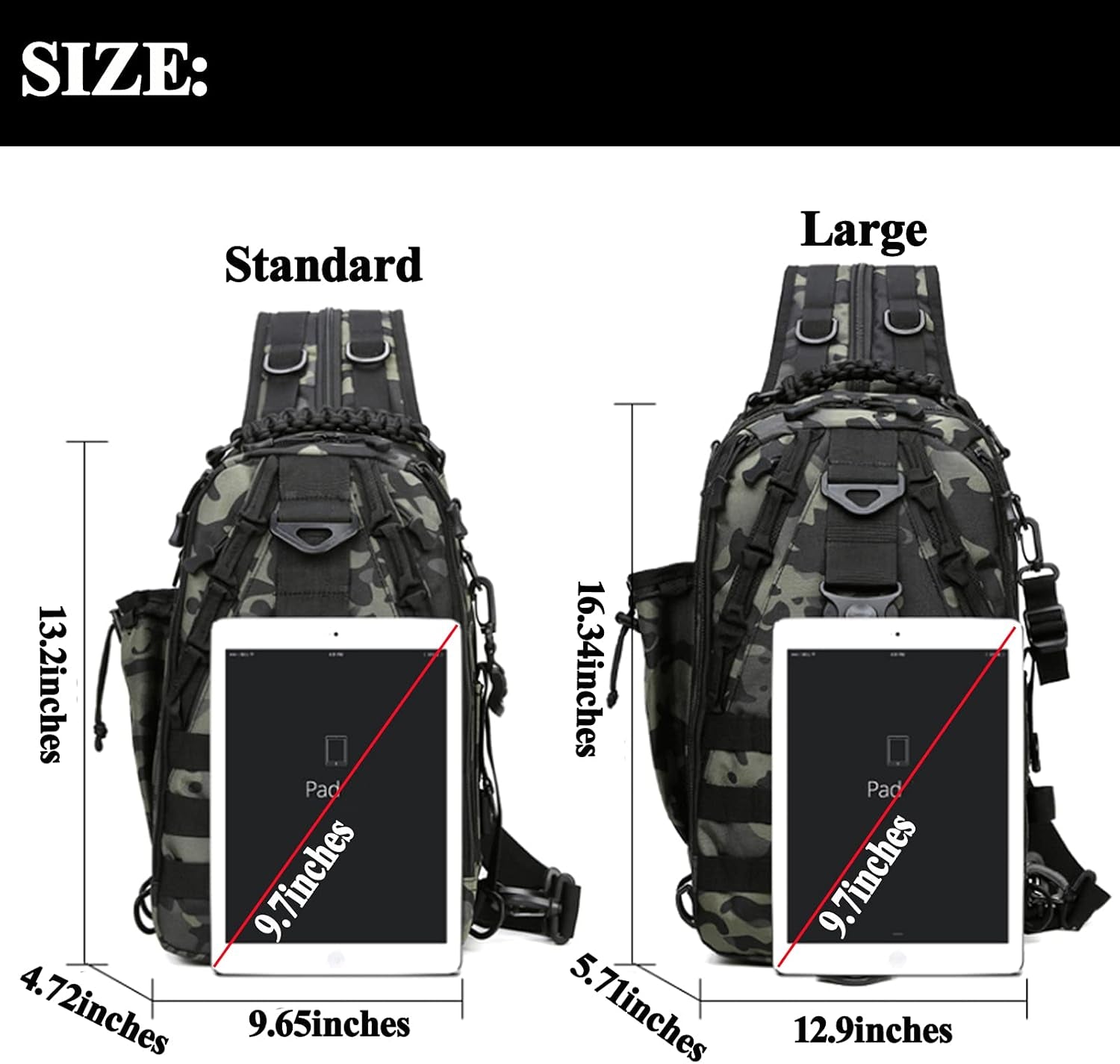 Fishing Tackle Backpack Storage Bag - Fishing Gear Bags Water-Resistant Outdoor Shoulder Backpacks with Fishing Rod Belt (Large(16.34 * 12.9 * 5.71 Inch)-Black Camo)