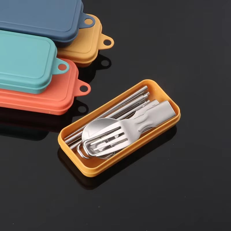 3PCS Mini Portable Outdoor Spoon Fork Tableware Camping Stainless Steel Cutlery Set for Hiking Outdoor Camping Cooking Supplies