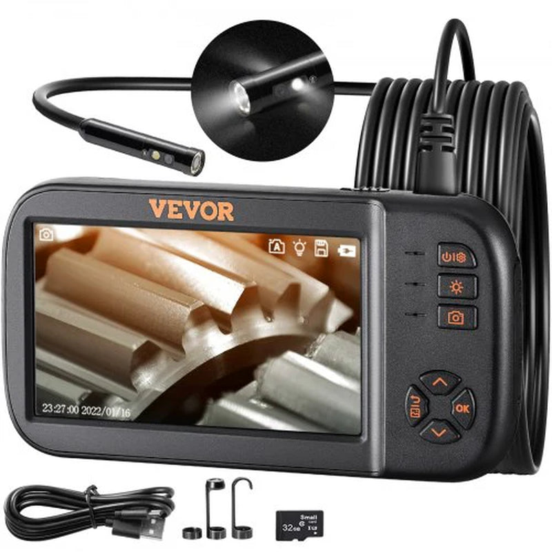 VEVOR Borescope Camera, Triple Lens Endoscope Camera with Light, 4.5 Screen 1080P Inspection Camera with 10 LED Light, IP67 Waterproof Drain Snake Camera for Auto, Plumbing (16.5FT Cable, 32GB Card)
