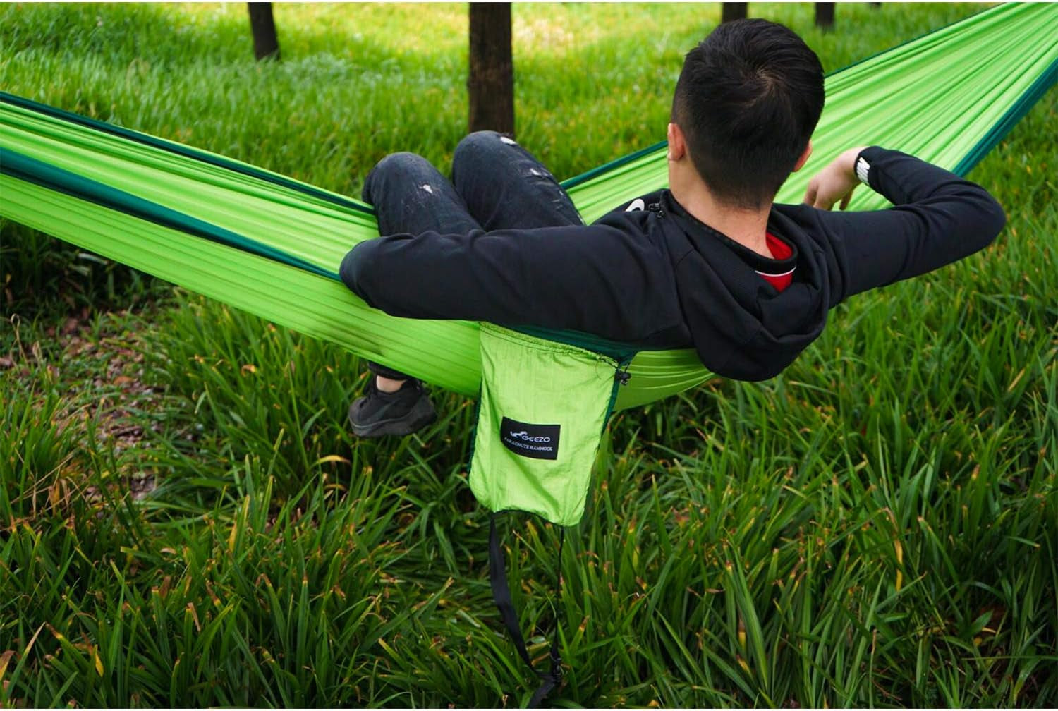 Double Camping Hammock, Lightweight Portable Parachute (2 Tree Straps 16 LOOPS/10 FT Included) 500Lbs Capacity Hammock for Backpacking, Camping, Travel, Beach, Garden