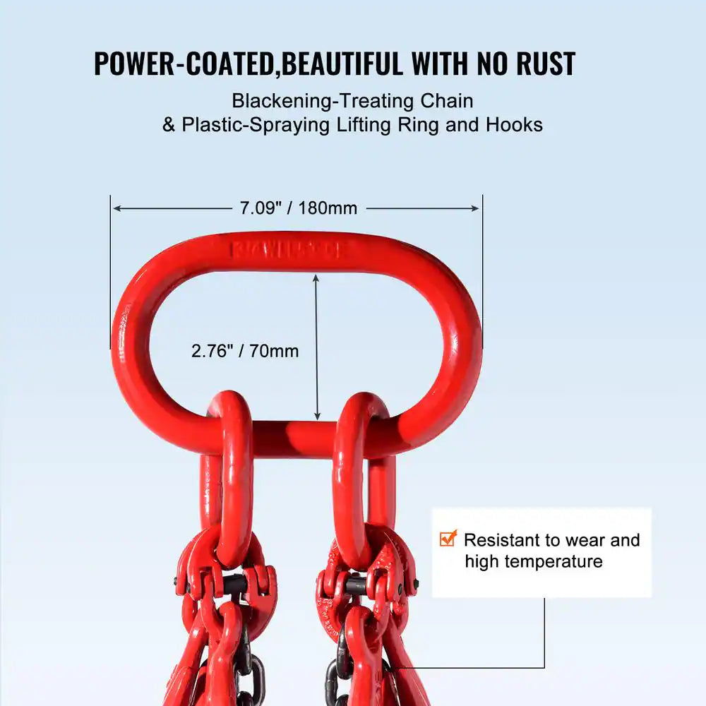 Chain Sling,1/4 In. X 5 Ft. Lifting Chains with Hooks,G80 Engine Chain Hoist Lifts, 6600 Lbs./3 Ton Lifting Sling Chains