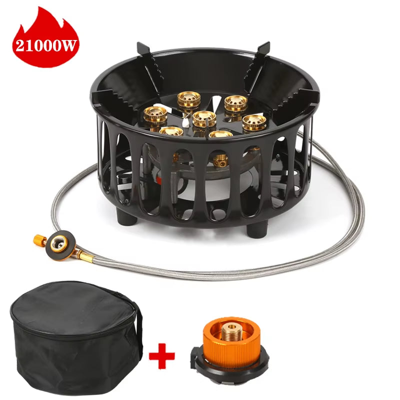 Outdoor Hiking Gas Stove 21000W 7-Core Strong Fire Power Camping Picnic BBQ Burner Portable Windproof Electronic Ignition Stoves