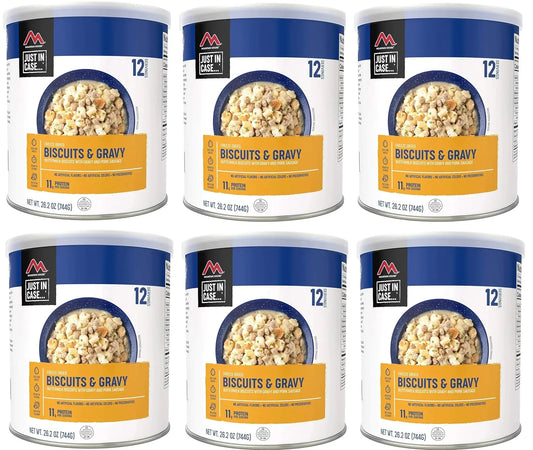 (6 Cans Pack) Newly Launched  Biscuits & Gravy Freeze Dried Survival Emergency Camping Food Fully Cooked #10 / 12 Servings / Can